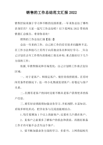 销售的工作总结范文汇报2022