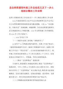 县自然资源局最新年度工作总结范文及下一步土地综合整治工作安排