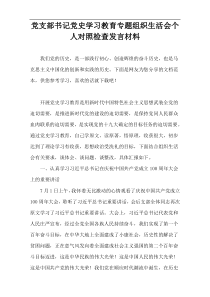 党支部书记党史学习教育专题组织生活会个人对照检查发言材料