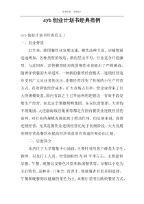 syb创业计划书经典范例