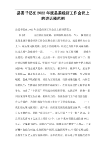 县委书记在2022年度县委经济工作会议上的讲话稿范例