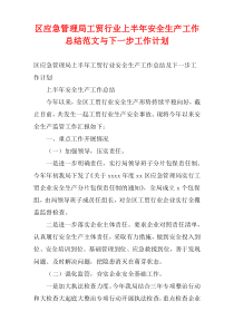 区应急管理局工贸行业上半年安全生产工作总结范文与下一步工作计划