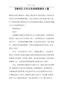 【精华】公司文员的辞职报告3篇