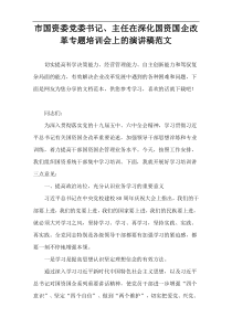 市国资委党委书记、主任在深化国资国企改革专题培训会上的演讲稿范文