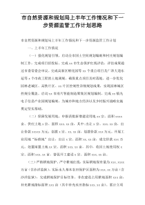 市自然资源和规划局上半年工作情况和下一步资源监管工作计划思路