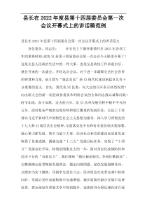 县长在2022年度县第十四届委员会第一次会议开幕式上的讲话稿范例