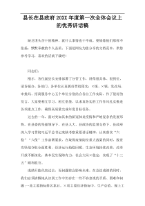 县长在县政府20XX年度第一次全体会议上的优秀讲话稿