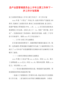 县产业园管理委员会上半年主要工作和下一步工作计划思路