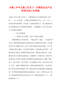 乡镇上半年主要工作及下一步推进农业产业转型升级工作思路