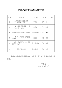 学生处第十五周工作计划