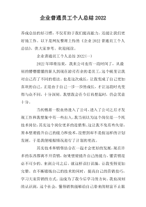 企业普通员工个人总结2022