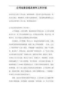 公司运营总结及来年工作计划