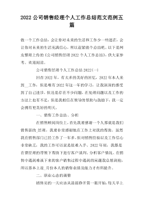 2022公司销售经理个人工作总结范文范例五篇