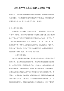 公司上半年工作总结范文2022年度