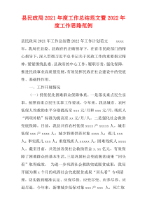 县民政局2021年度工作总结范文暨2022年度工作思路范例