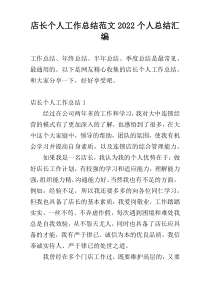 店长个人工作总结范文2022个人总结汇编