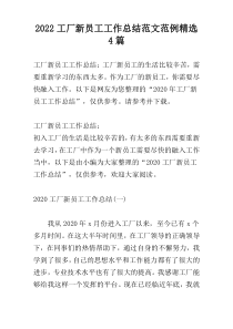 2022工厂新员工工作总结范文范例精选4篇