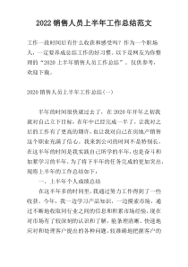 2022销售人员上半年工作总结范文