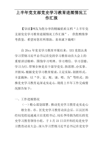 上半年党支部党史学习教育进展情况工作汇报