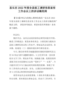 县长在2022年度全县组工调研信息宣传工作会议上的讲话稿范例