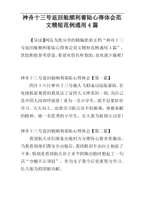 神舟十三号返回舱顺利着陆心得体会范文精短范例通用4篇