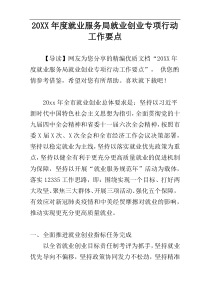 20XX年度就业服务局就业创业专项行动工作要点