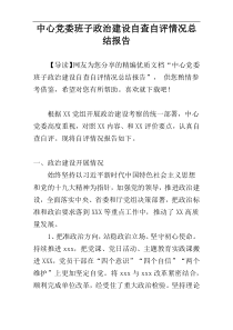 中心党委班子政治建设自查自评情况总结报告