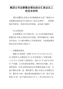 集团公司巡察整改情况综合汇报会议上的发言材料