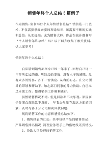 销售年终个人总结5篇例子