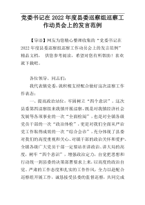 党委书记在2022年度县委巡察组巡察工作动员会上的发言范例