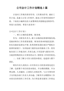 公司会计工作计划精选3篇