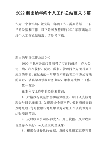 2022新出纳年终个人工作总结范文5篇