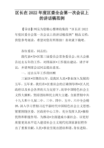 区长在区委全会第一次会议上的讲话稿2022年度范例