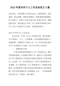 2022年度车间个人工作总结范文5篇