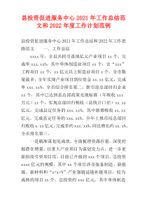 县投资促进服务中心2021年工作总结范文和2022新编工作计划范例