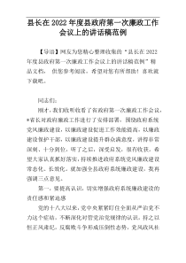 县长在县政府第一次廉政工作会议上的讲话稿2022年度范例