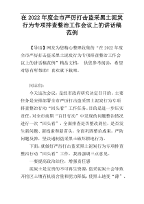 2022年度在全市严厉打击盗采黑土泥炭行为专项排查整治工作会议上的讲话稿范例