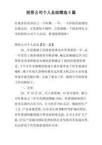 投资公司个人总结精选5篇