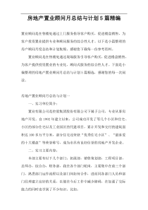 房地产置业顾问月总结与计划5篇精编