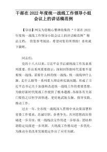 干部在2022年度统一战线工作领导小组会议上的讲话稿范例