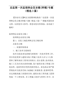 总监第一次监理例会发言稿(样稿)专题（精选3篇）