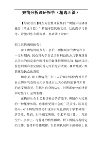 舆情分析调研报告（精选5篇）