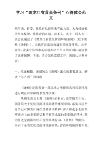 学习“黑龙江省营商条例”心得体会范文