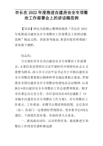 市长在2022年度推进自建房安全专项整治工作部署会上的讲话稿范例