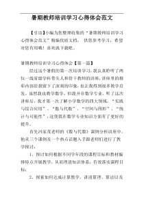 暑期教师培训学习心得体会范文