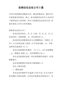 促销活动总结公司5篇