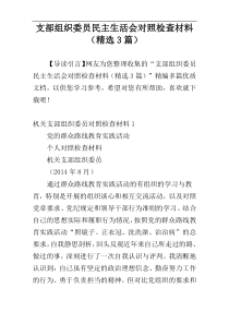 支部组织委员民主生活会对照检查材料（精选3篇）