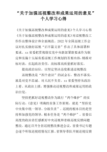 “关于加强巡视整改和成果运用的意见”个人学习心得