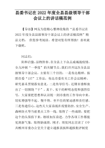 县委书记在2022年度全县县级领导干部会议上的讲话稿范例