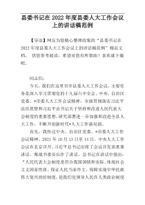 县委书记在2022年度县委人大工作会议上的讲话稿范例